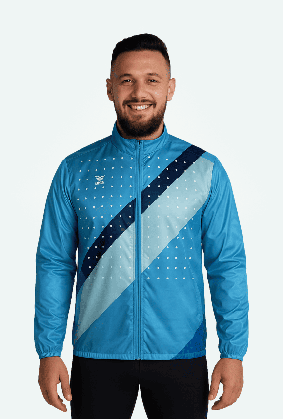 Corta vento azul claro e azul escuro